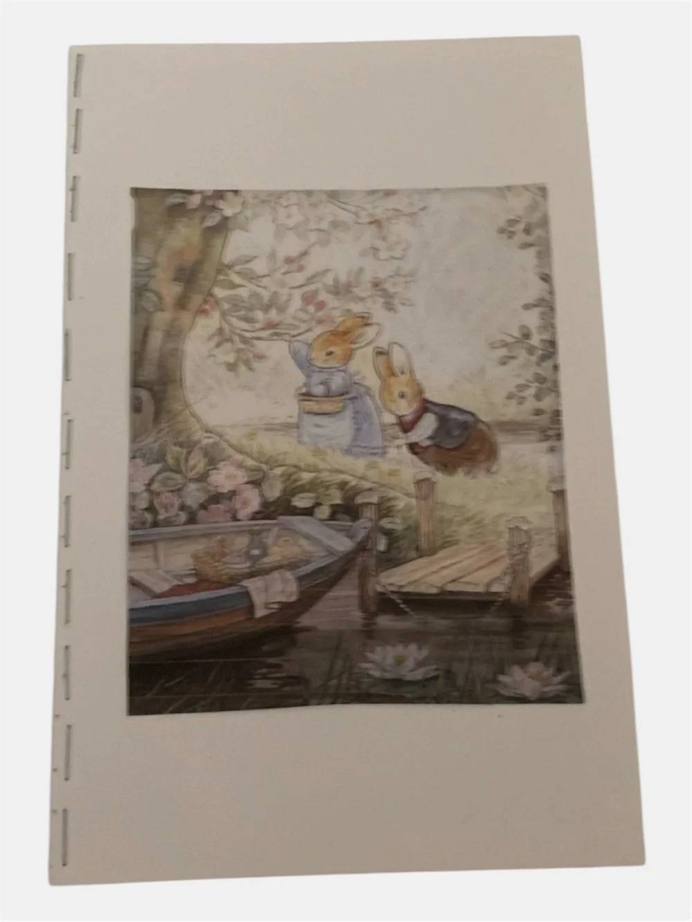Handmade Vintage Bunny Illustration Notebook - Cream Cover with Pastel Artwork